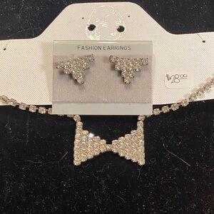 Rhinestone Bow Drop Earrings - Clear Crystal